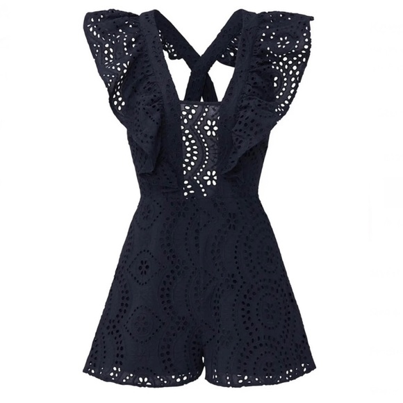 KEEPSAKE THE LABEL NAVY EMBROIDERED EYELET ROMPER - Picture 9 of 10
